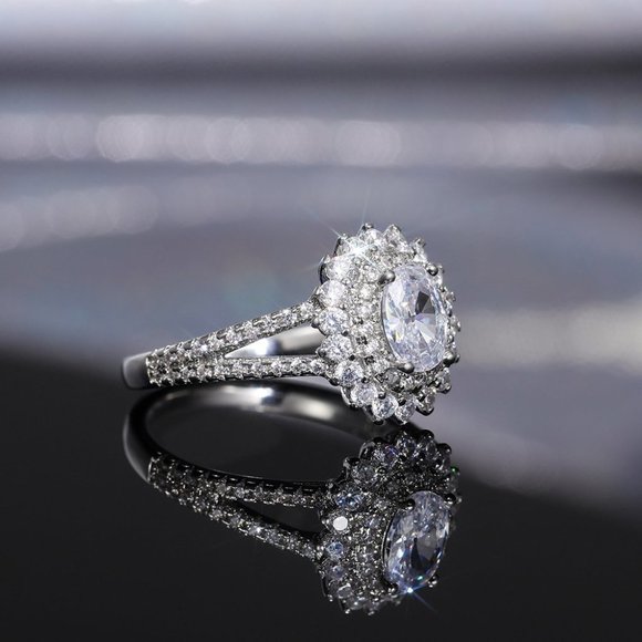 😍Double Layer CZ Lovely Silver Dainty Luxury Flower Ring for Gift, K896 - Picture 5 of 7